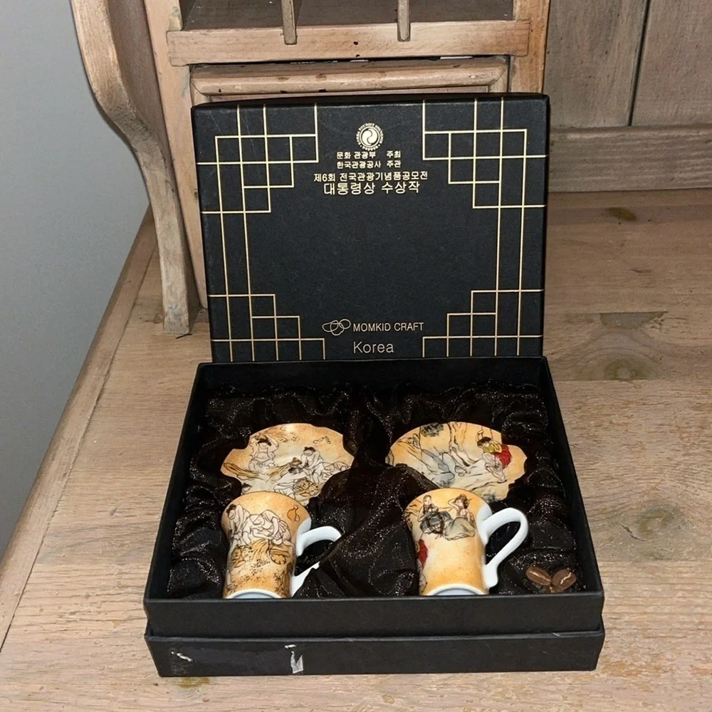 Momkid Korean Genre Painting Espresso Coffee Set Box Tourist Souvenir